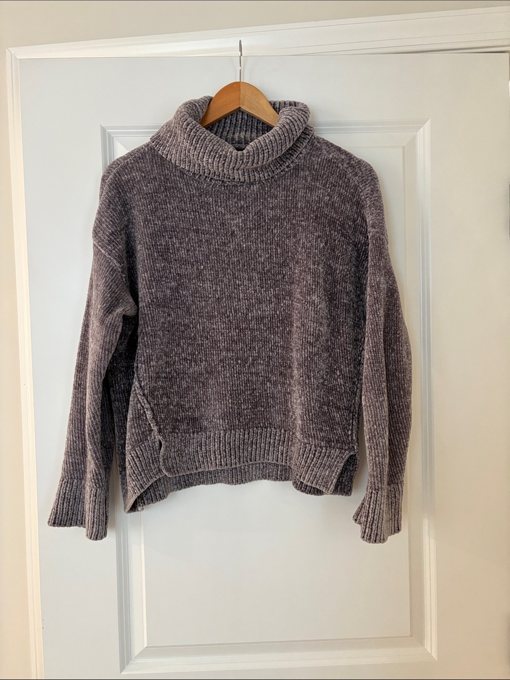 Aqua Gray Chenille Cowl Neck Sweater